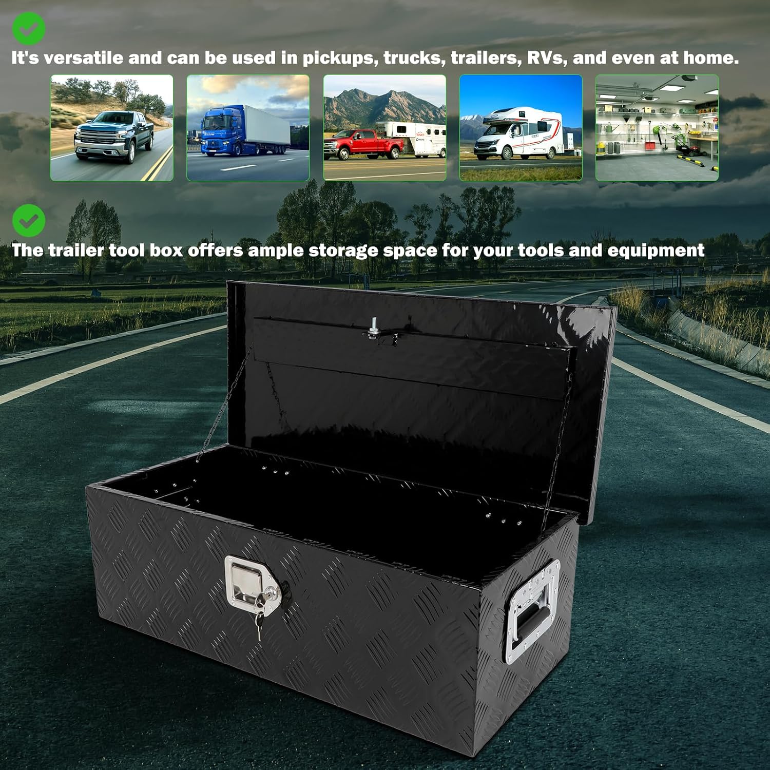 SCITOO 30 Inch Aluminum Heavy Duty Truck Bed Tool Box,Diamond Plate Crossover Storage for Most Full Size Pickups,Lockable Weatherproof Chest,Fits 30' Truck Beds,Easy Access to Load and Unload