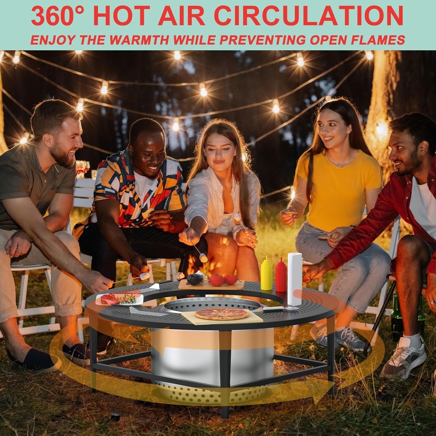 38 Inch Fire Pit Surround Tabletop for Solo Stove Bonfire/Ranger/Tiki Accessories, Smokeless Fire Pit Table & Dust Cover for Solo Stove and Other Wood Burning, Powder-Coated Steel Stove Table Surround