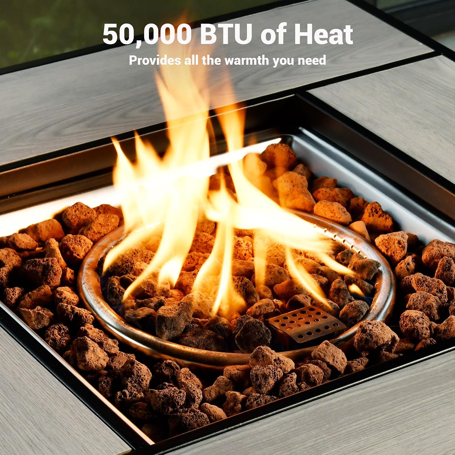 OVIOS 30' Outdoor Propane Fire Pit Table, 50,000 BTU PE Rattan Weaved Firepits with Ceramic Tabletop, Waterproof Cover, Steel Lid, Lava Rock for Patio Deck Garden, Grey