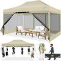 COBIZI 10x15 Heavy Duty Pop up Canopy with 4 Sidewalls, Canopy Tent with Mosquito Netting, Easy up Screen Party Tents for Parties Wedding Patio Backyard Commercial Gazebo with Handbag, Khaki