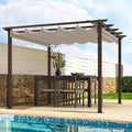 HAPPATIO 10' X 10' Retractable Pergola with Sun Shade Canopy, Patio Aluminum Frame Shelter for Backyards, Gardens, Porch, Includes Ground Studs and Expansion Screws (Brown)