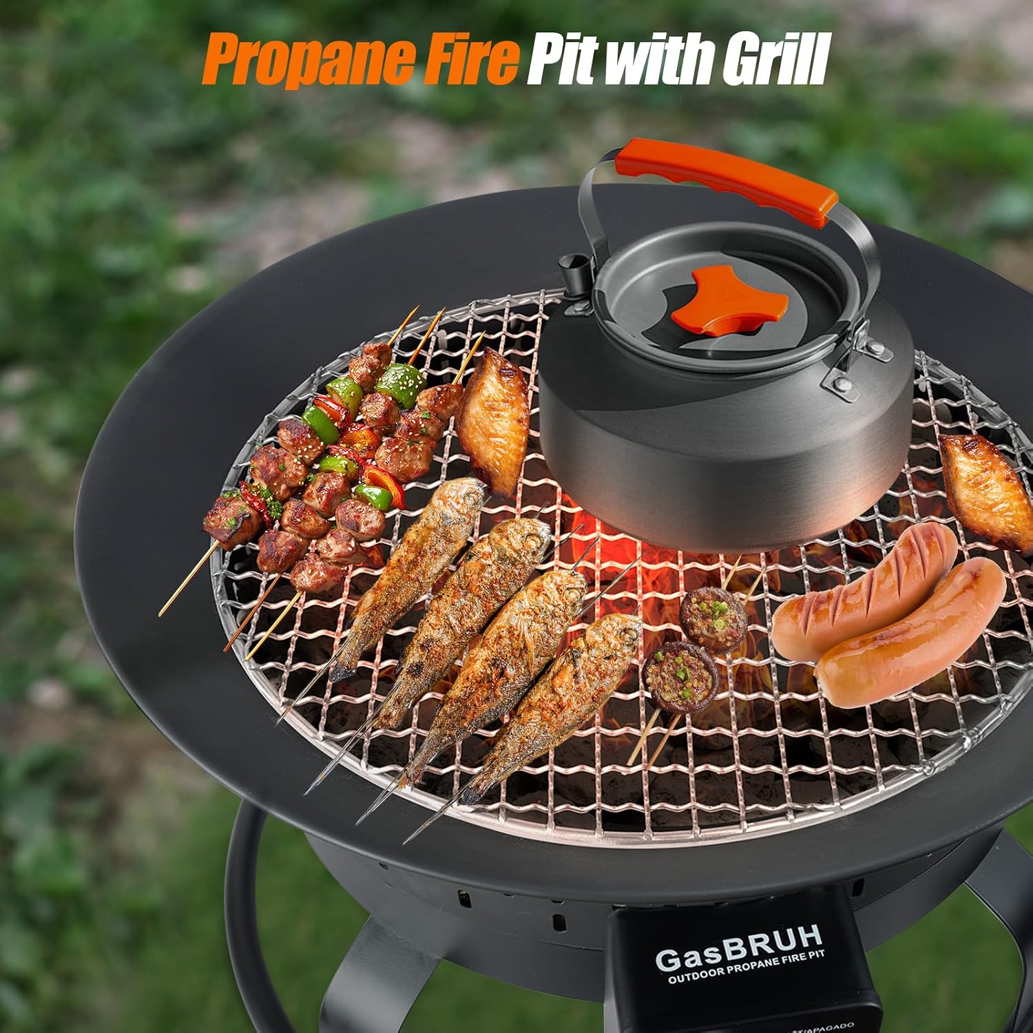 GasBRUH 19″ Outdoor Portable Propane Fire Pit with Grill Grate, Cover&Carry Kit,Fireplace,60,000 BTU Camping Propane Firepit,Portable Gas Fire Pit for Outside Patio,Camping,RV,Smokeless Gas Firebowl