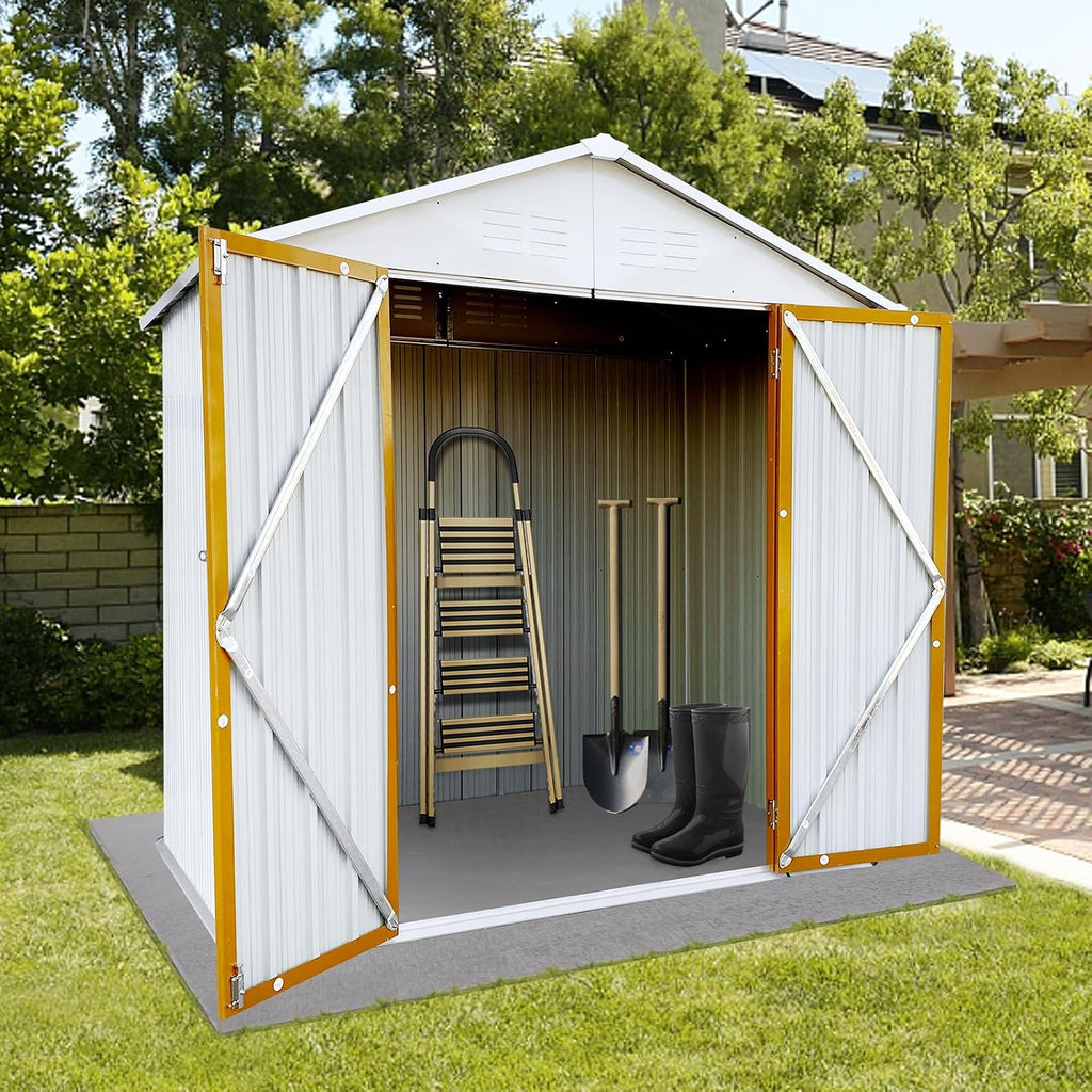 KEIKI 4x6 FT Outdoor Metal Garden Storage Shed with Shutter Vents and Peaked Roof for Lawn Patio