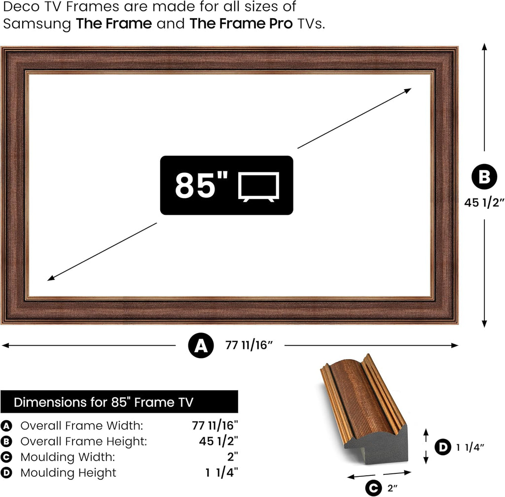 Industrial Copper 85' Slim Deco TV Frame - Compatible ONLY with Samsung The Frame TV and Pro TVs (Fits 2021-2026, LS03A, LS03B,LS03C,LS03D,LS03FA,LS03FW)