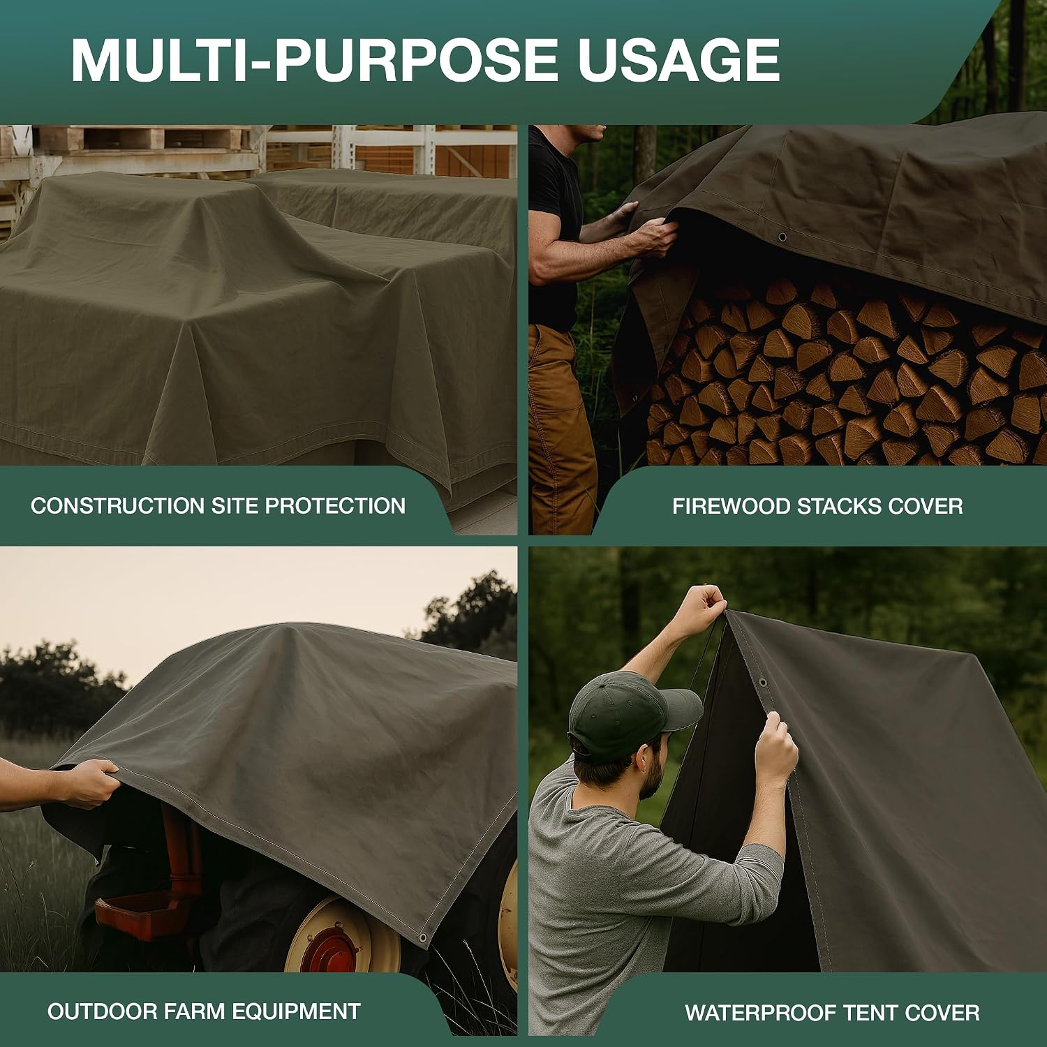 CCS Waterproof Canvas Tarp Cover – Heavy Duty Duck Cloth, Waxed Canvas Tarpaulin with Rustproof Brass Grommets for Camping, Construction, Equipment & Outdoor Use (Olive Drab, 12x16 Ft)
