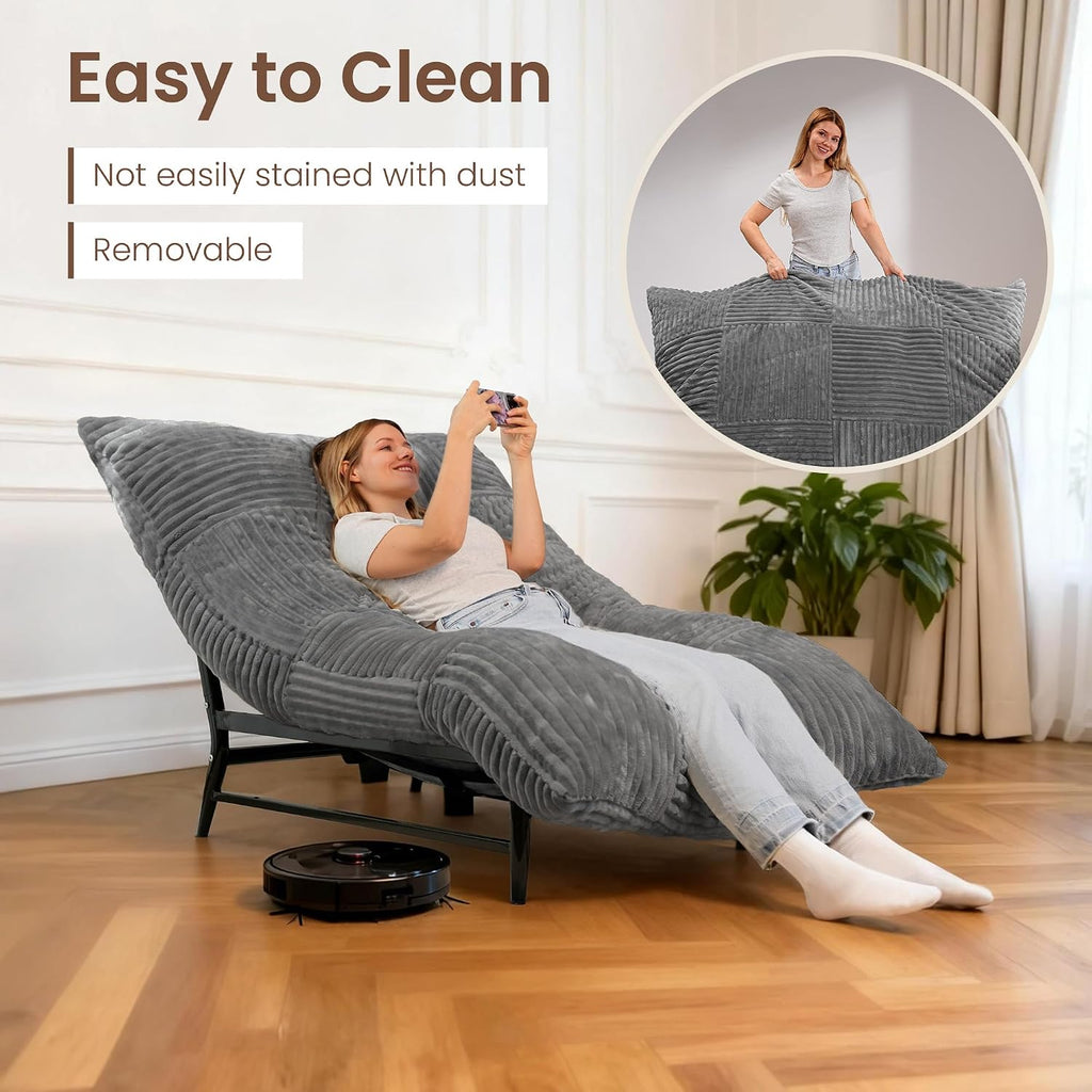 HOMRELEXA Modern Accent Chair, Giant Bean Bag Lounge Chairs with Sturdy Metal Frame & Washable Cover, Comfy Upholstered Chair for Reading Room, Bedroom, Grey