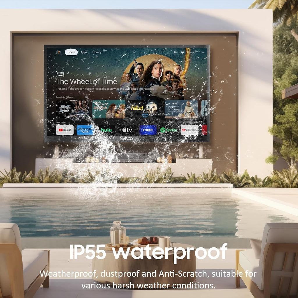 SYLVOX Outdoor TV with Rolling Stand, 75 inch 4K Smart TVs, Weatherproof & IP56 Waterproof, Support Google Assistant, Chromecast, 1000 nit Brightness Partial Sun (Deck Pro 3.0/2026)