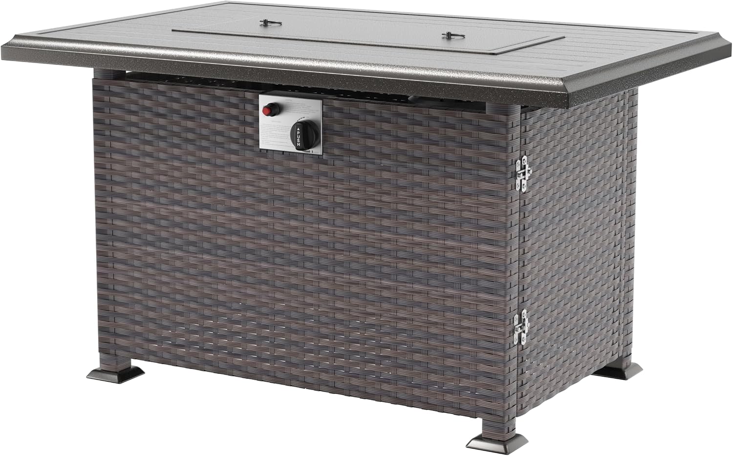 43' Wicker Outdoor Propane Gas Fire Pit Table with Rectangle Fire Pit Lid,55000 BTU Auto-Ignition Table Fire Pit w/Glass Wind Guard, Glass Rock for Outdoor,ETL Certified