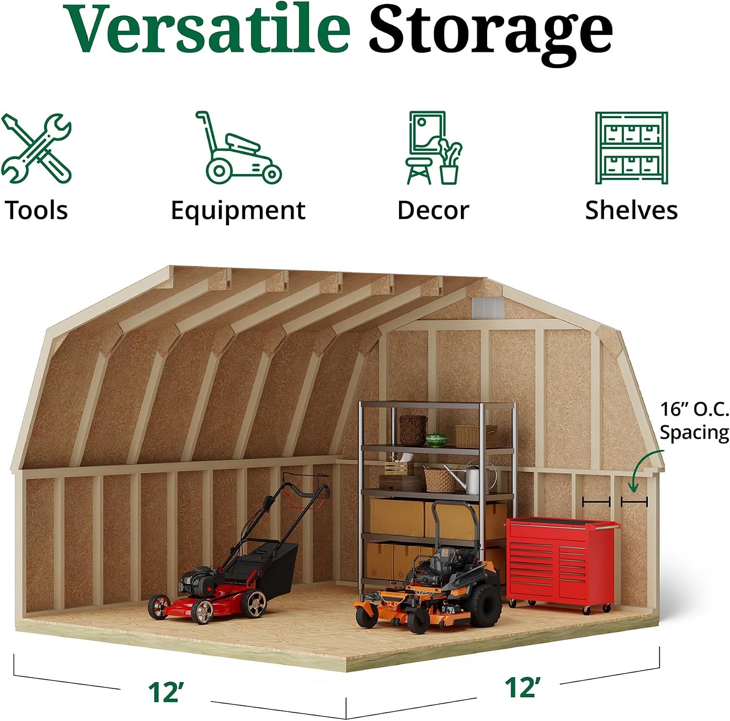 Little Cottage Co. 12x12 Classic Gambrel Barn with 4 ft. Sidewalls with Floor, Outdoor Wood Storage Shed Do-It-Yourself Precut Kit
