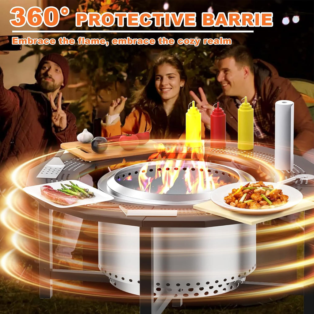 40'' Fire Pit Surround Tabletop with Cover for Solo Stove Bonfire and Ranger, Powder-Coated Steel Surround Table for Safety and Extra Large Space