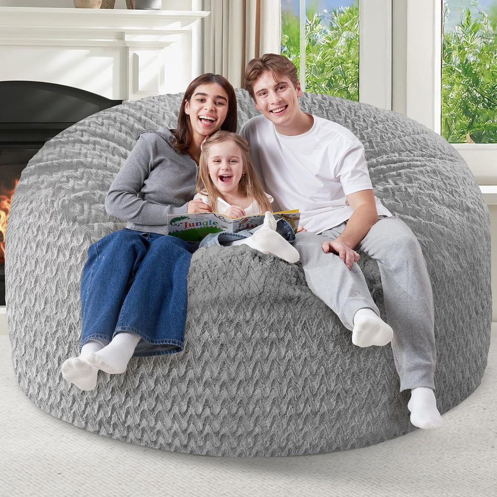 HABUTWAY 5FT Bean Bag Chair,Giant Bean Bag Chairs for Adults,Big Bean Bags with Memory Foam Filled, Large Beanbag Chairs with Chevron Plush Cover-Grey