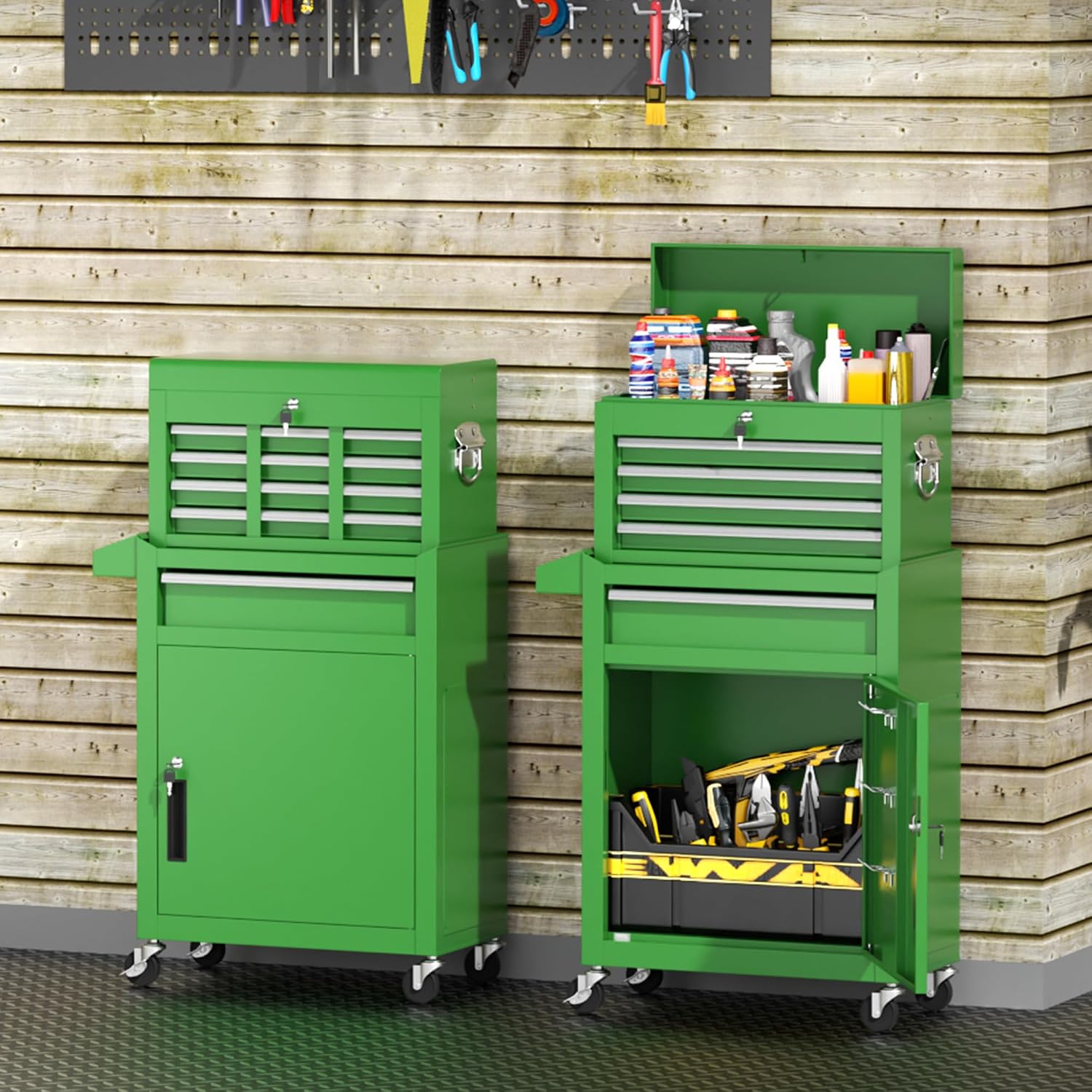 INTERGREAT Rolling Tool Chest, 5-Drawer Tool Box Organizer, Lockable Wheels & Sliding Drawers & Detachable Top, Tool Storage Cabinet for Garage Workshop (Green)