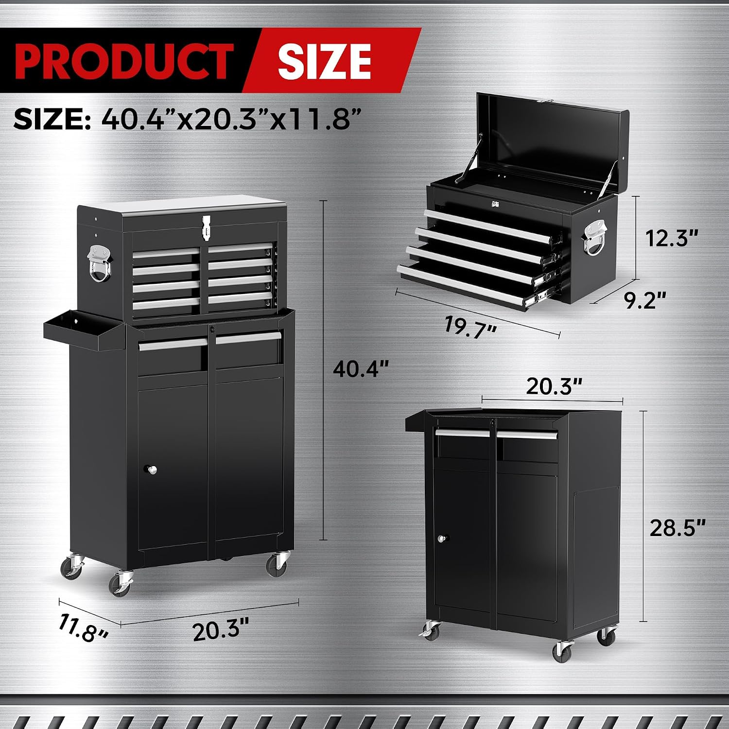 5-Drawer Rolling Tool Chest - Heavy-Duty Steel Tool Cabinet with Detachable Top Box, Locking Wheels & Security System for Garage/Workshop, 2-in-1 Design，Black