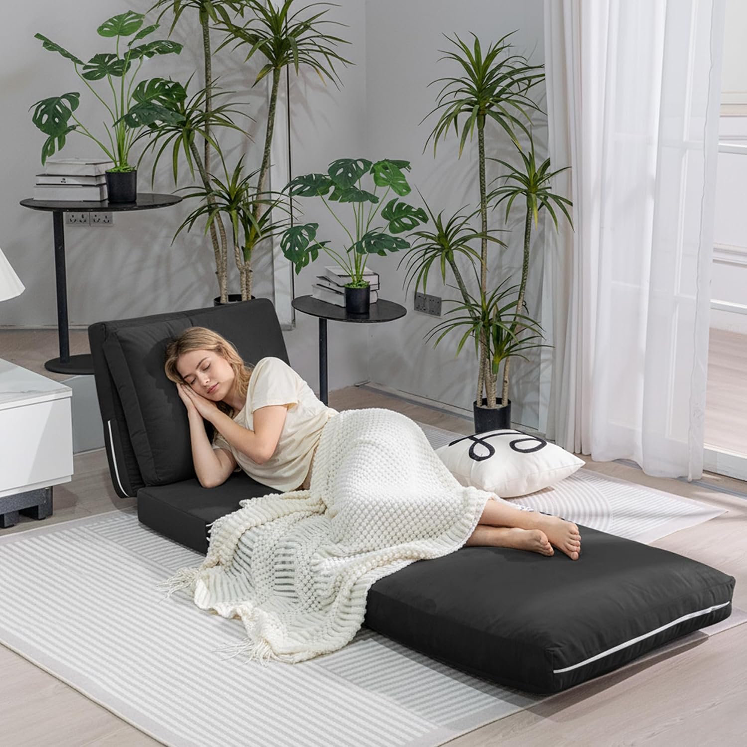 Cvortll 4-in-1 Folding Sofa Bed, Memory Foam Bean Bag Chair, Large Convertible Couch, Floor Foldable Sofa for Bedroom, Living Room, Apartment (Black)