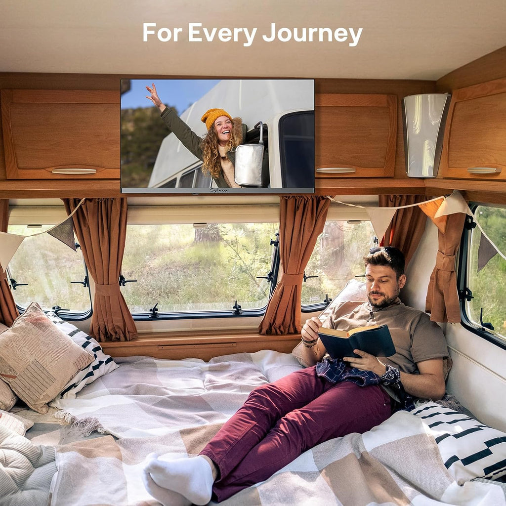 SYLVOX RV TV, 12V QLED TV with DVD Player Built-in, 32 Inch Smart Television for Camper, 12 Volt DC Power Low Energy Consumption, HD 1080P, Bezel Less Design