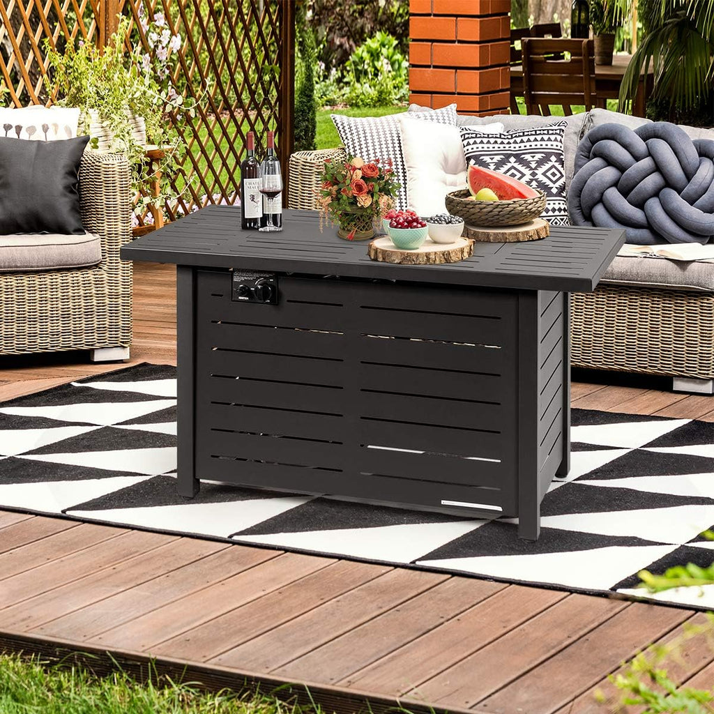 Giantex Propane Fire Pit Table, 42 Inch 60,000 BTU Rectangular Gas Fire Table w/Waterproof Cover, Outdoor Electronic Ignition Firepit Table w/Lava Rock for Courtyard Balcony Garden Terrace