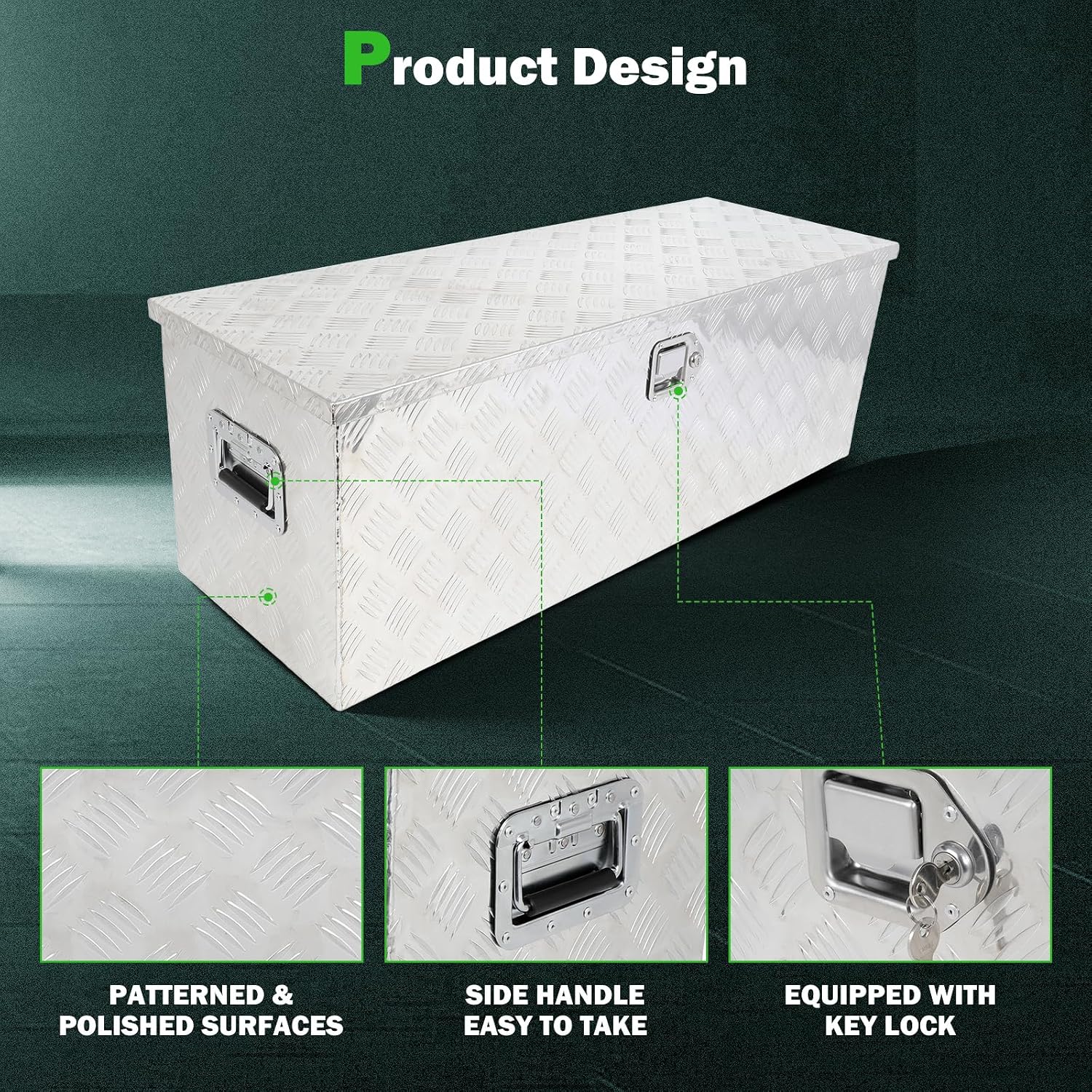 SCITOO 44 Inch Diamond Plate Truck Bed Tool Box,Heavy Duty Aluminum Crossover Storage for Most Full Size Pickups,Lockable Weatherproof Chest,Fits 44' Truck Beds,Easy Access to Load and Unload