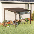Domi 8'x10' Wall-Mounted Hardtop Gazebo Pergola – Permanent Lean-to Outdoor Shelter with Sloped Galvanized Steel Roof & Upgraded Drainage – Grey Metal Patio Cover for Backyard, Deck, Garden,Brown