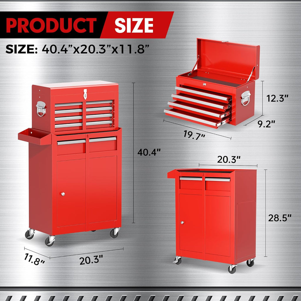 INTERGREAT 5 Drawers Tool Chest, Rolling Tool Chest with Detachable Top Tool Box, Tool Chests with Universal Lockable Wheels, Metal Tool Cart for Garage, Workshop, Barbershop, Red