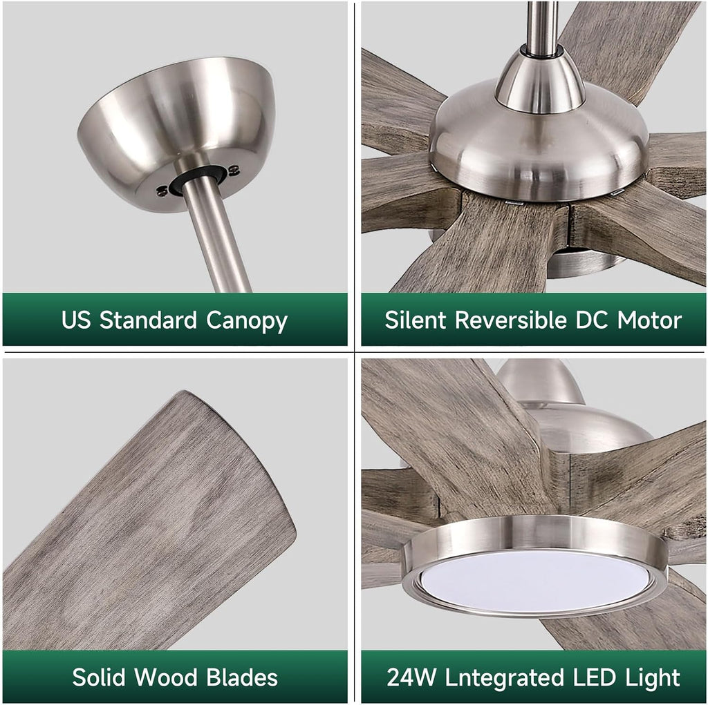 72 Inch Indoor Outdoor Ceiling Fans for Patios with Light Remote -Large Modern Gray Wood Ceiling Fan with Quiet Energy Efficient DC Motor, Dimmable Low Profile Ceiling Fan for Porch Gazebo Garage