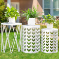 Y&M Set of 3 Metal Round Coffee Table, Side Table End Table for Indoor Outdoor Multifunctional Use, Heavy Duty Metal Plant Stand Garden Stool- White