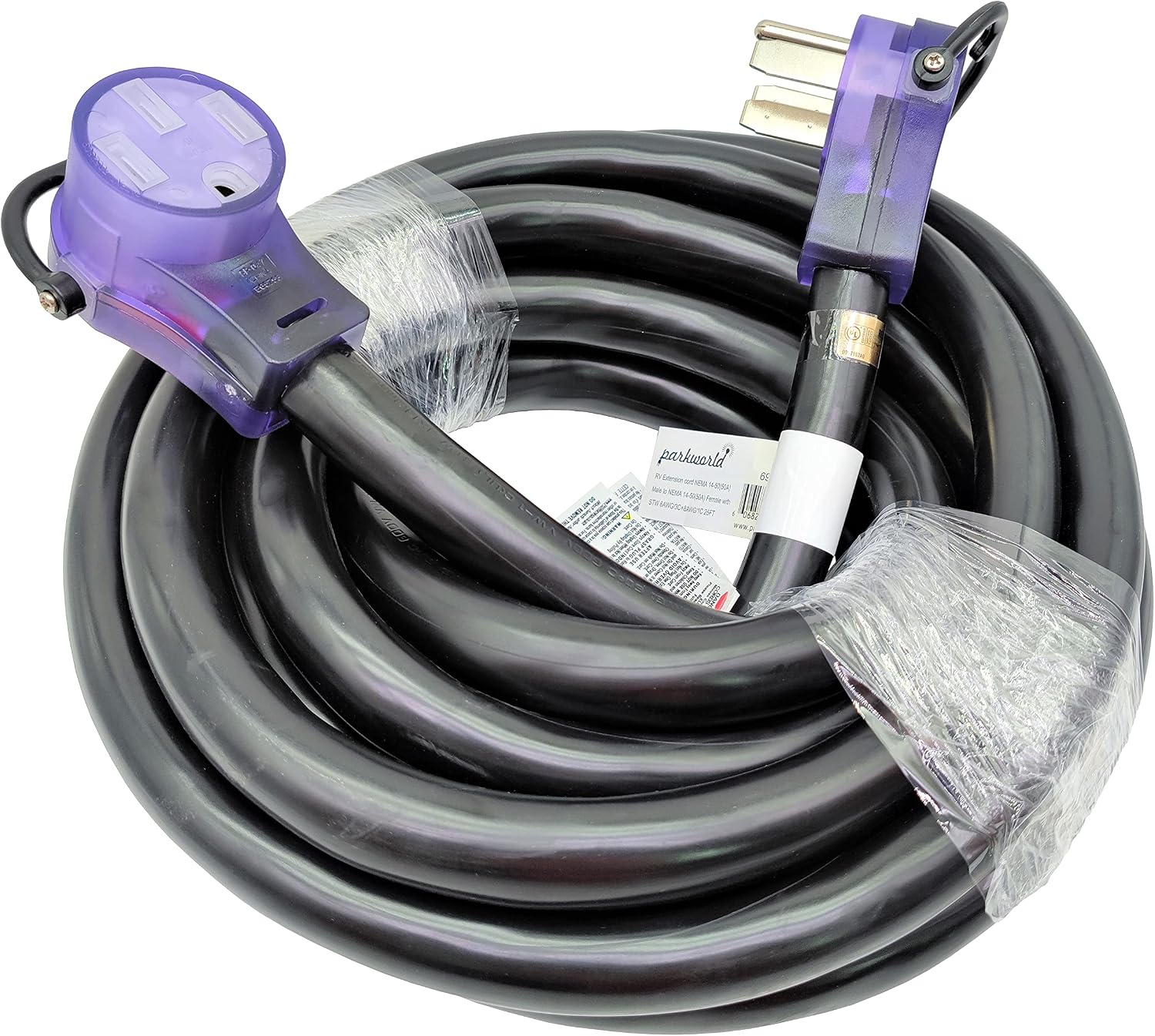 Parkworld EV/RV 50A Extension Cord, NEMA 14-50 Extension Cord, NEMA 14-50P to 14-50R 50amp 4prong (25FT)