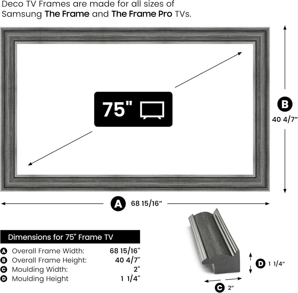 Industrial Iron 75' Slim Deco TV Frame - Compatible ONLY with Samsung The Frame TV and Pro TVs (Fits 2021-2026, LS03A, LS03B,LS03C,LS03D,LS03FA,LS03FW)