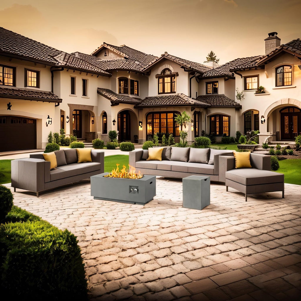 42' Outdoor Propane Fire Pit Table for Patio - 50,000 BTU Rectangular Gas Firepit Table, Grey Commercial-Grade Fireplace with Wind Guard,Grey.