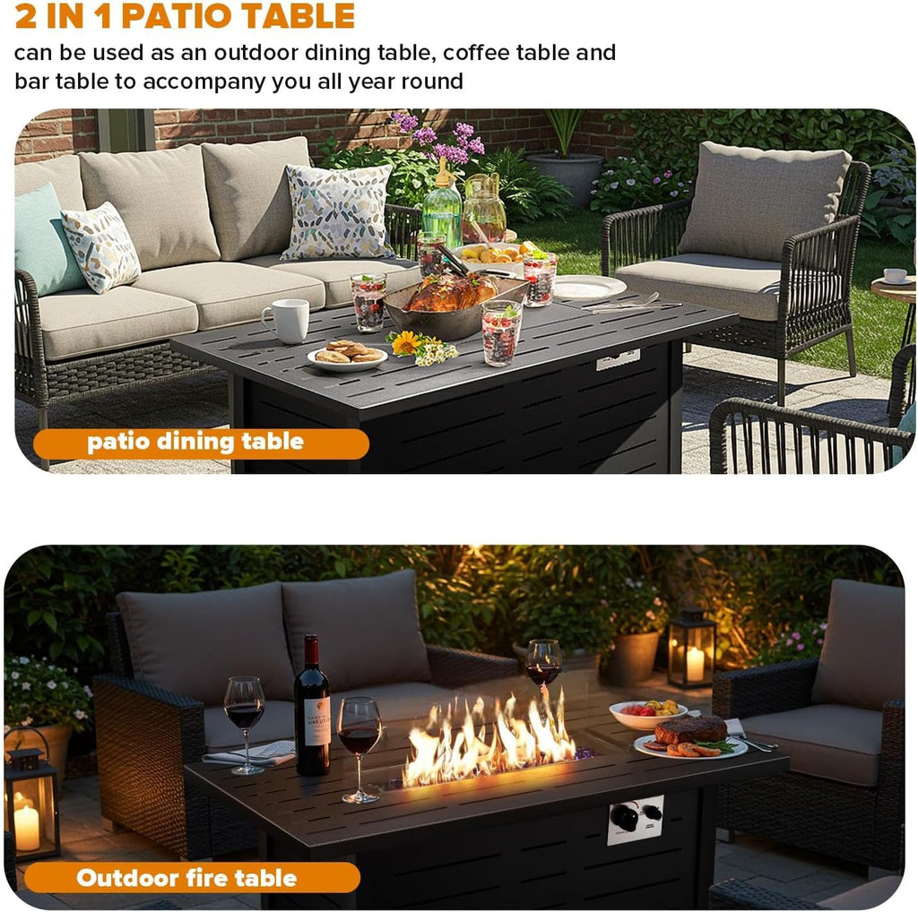 Xbeauty Propane Fire Pit Table, 42' Outdoors Gas Fire Pit Table, 50,000 BTU Auto-Ignition Fire Tables with Lid, Outside Garden Backyard Deck Patio (Square)