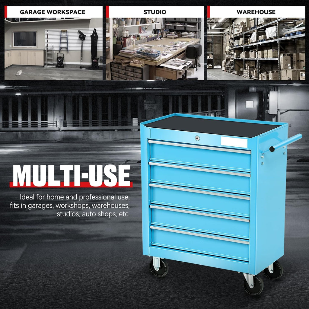 Auto Dynasty 5-Drawer Heavy-Duty Rolling Tool Trolley Tray with Ball-Bearing Slides, Corrosion-Resistant Finish, and Swivel Casters for Ultimate Workshop Organization
