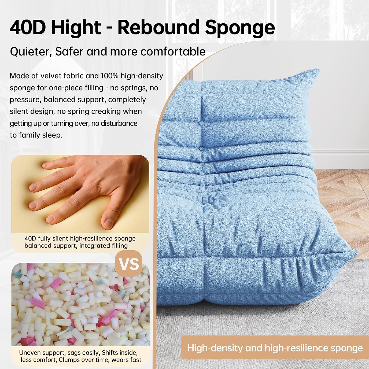 WHGBJA Memory Foam Bean Bag Chair for Adults, Teddy Material Beanbag Sofa with Filler, Cozy Floor Lounge Seat for Living Room, Bedroom, Dorm, Office