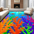Design&I Low Pile Flatwoven Area Rug 4x6, Tropical Fish Coral Reef Marine Life Seascape, Machine Washable, Stain Resistant Indoor Rug for Living Room, Bedroom, Non Slip(Blue, 4x6, Pad)