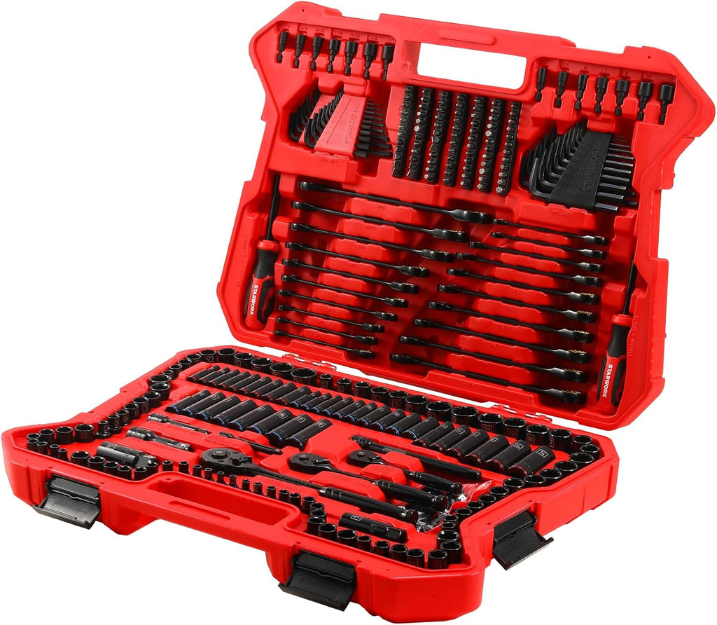 STARWORK TRUE MECHANIC 303-Piece Mechanics Tool Set, 120-Tooth Ratcheting Wrench Set, 1/4', 3/8', 1/2' Drive, Professional, SAE/Metric