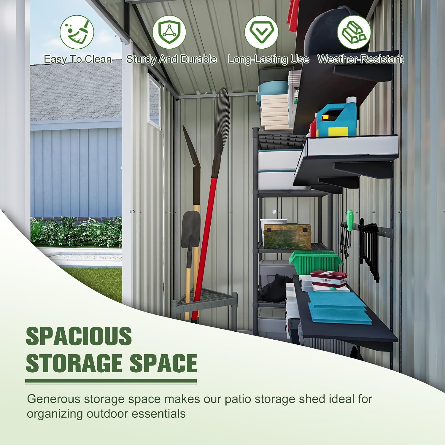 6x4 FT Shed Outdoor Storage Metal Large Garden Tool Sheds with Lockable Doors Gable Roof Window Waterproof Utility Equipment Sheds for Backyard Patio Lawn, Grey (No Floor Frame)