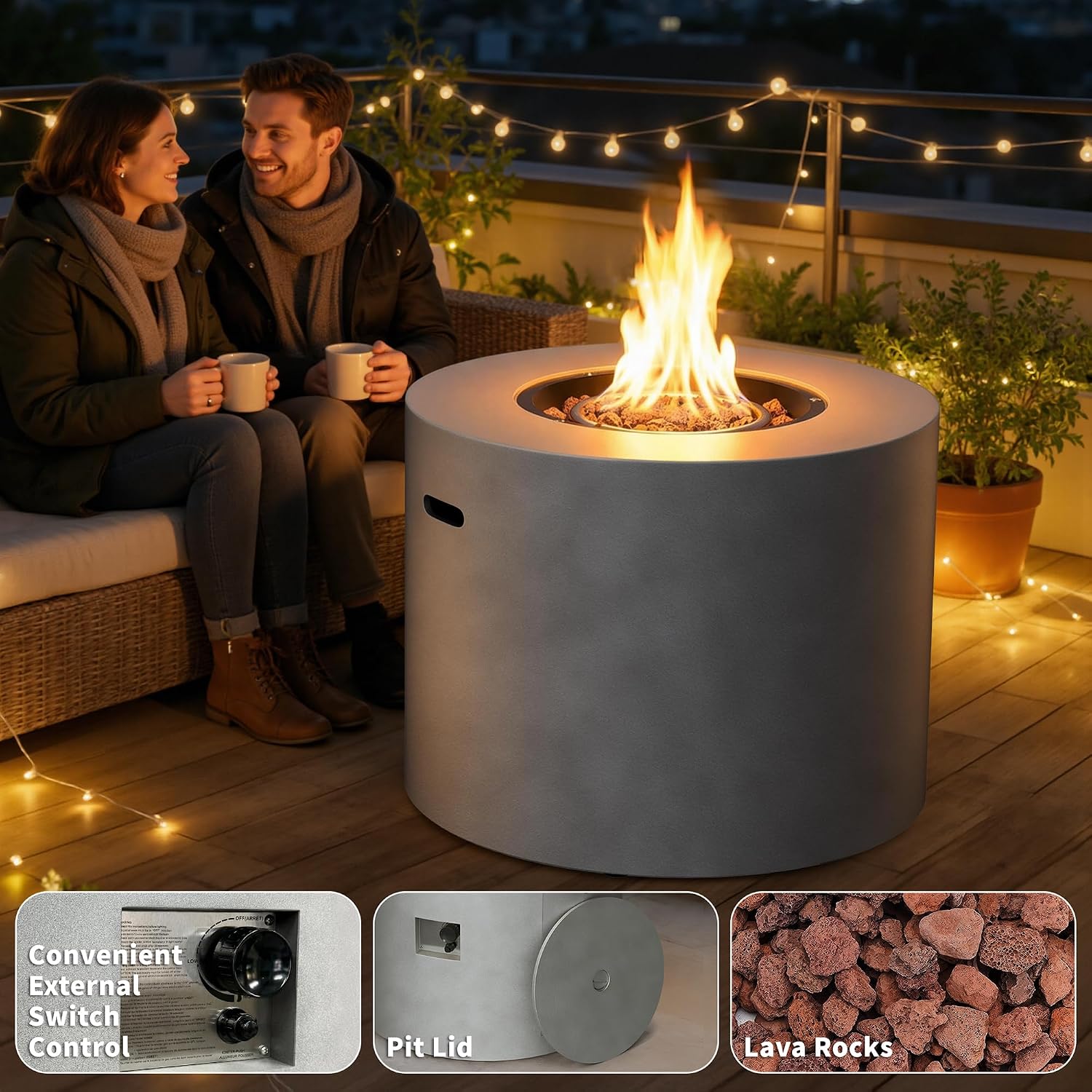 HOTEAGLE 32' Propane Fire Pit Table Round, 50000 BTU Powerful Gas Firepit Table, CSA Certified, Ideal Outdoor Fire Pit for Dining, Party in Patio, Garden, Yard