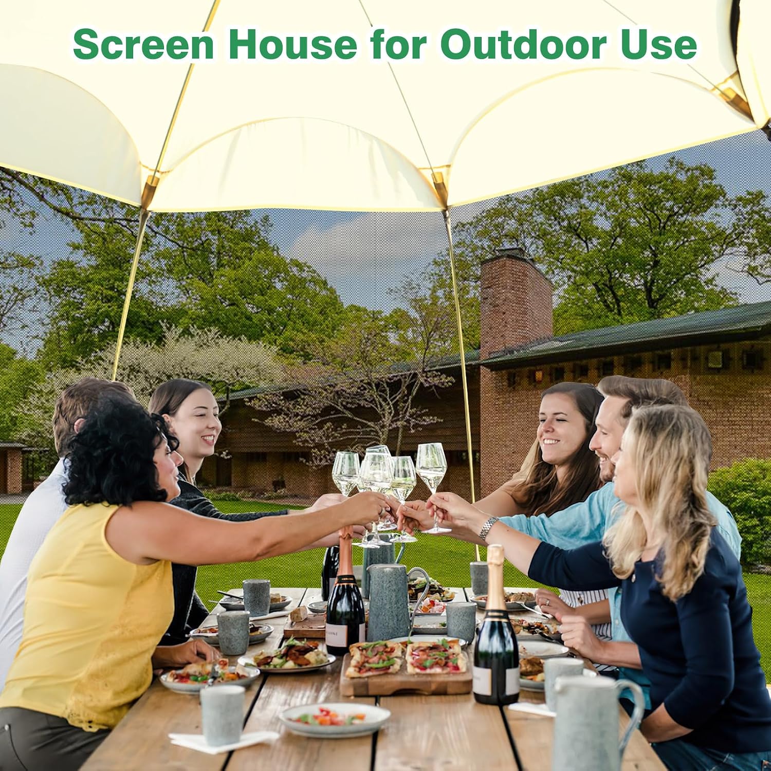 12x12Ft Pop-Up Canopy Screen House Tent - Outdoor Screen Room with 10 Mesh Side Panels Not Waterproof, Includes Carrying Bag - Fit 8-10 Person