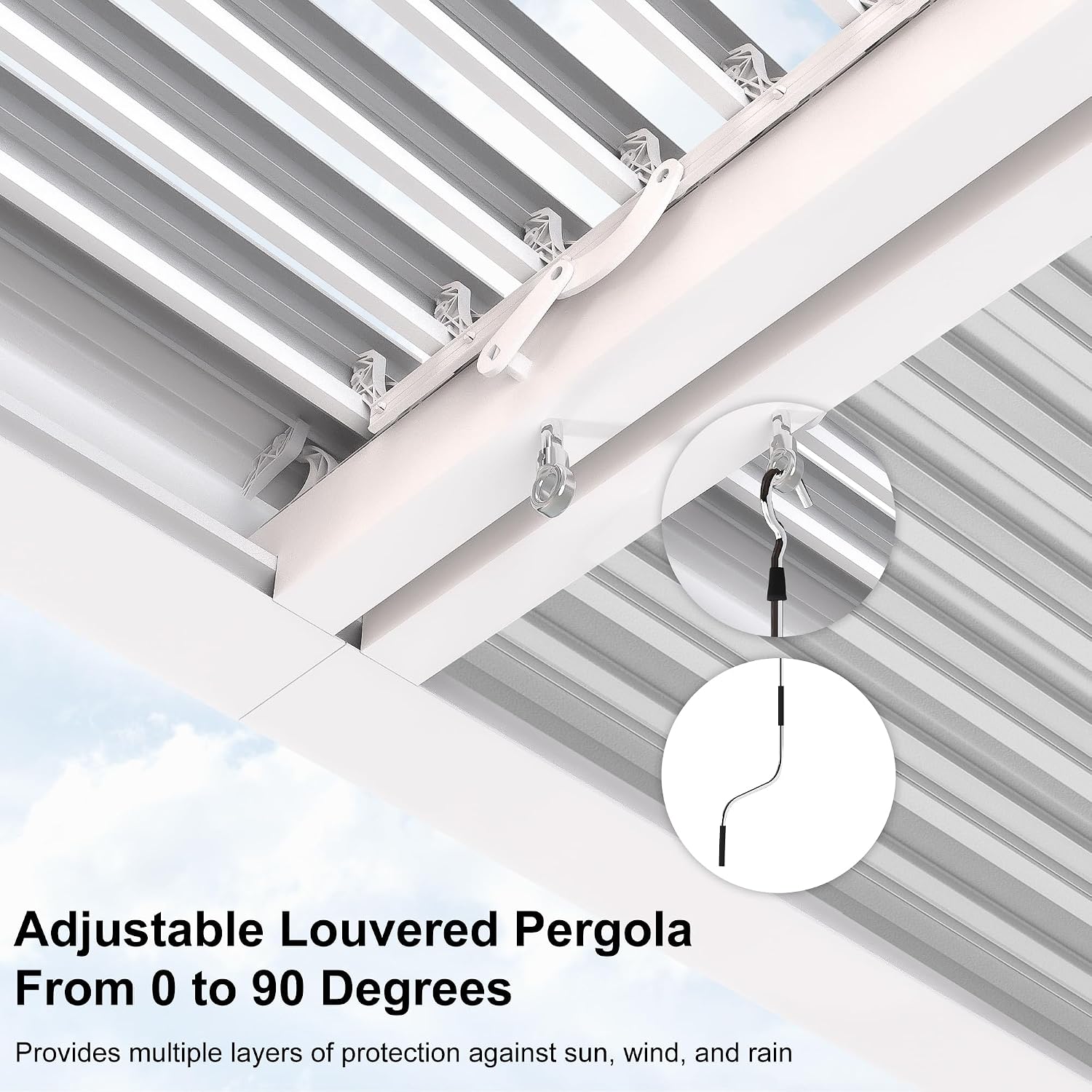 PURPLE LEAF Louvered Pergola 10' x 14' White Outdoor Aluminum Pergola Adjustable Gazebo Rainproof for Patio Deck Garden, 1 Long Side