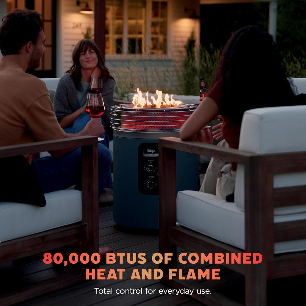 Ninja Fireside360™ Outdoor Heater & Fire Pit | 3 Modes: Flame, Heat, Flame & Heat | Portable for Patio, Deck, Camping | Easy Control Smokeless Flames | Push to Start Ignition | Cyberspace | OF101CY