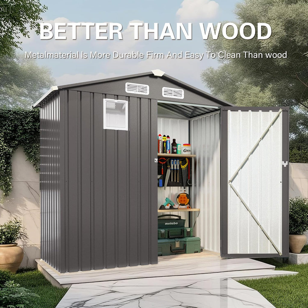 Organize and Secure with 6x3.6 FT Metal Shed, Waterproof Outdoor Storage with Lockable Door & Clear Window for Garden Tools, Patio Furniture, Bicycles, Gray