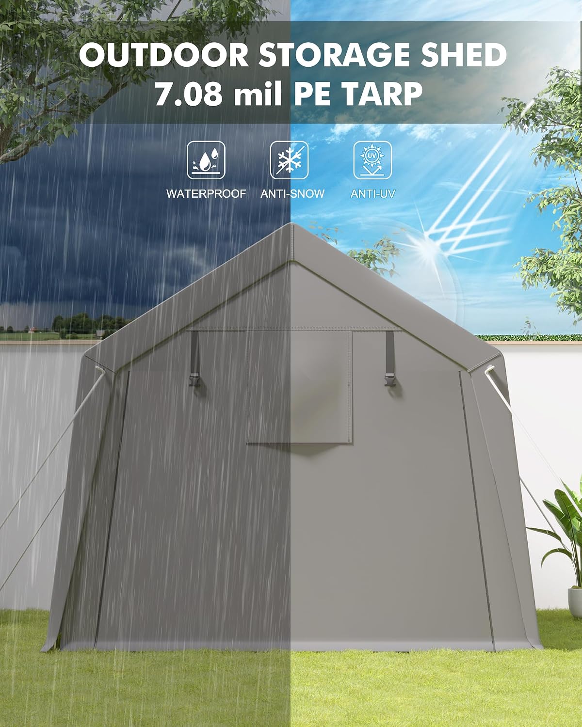 10 x 10 ft Carport Storage Shed, Shelter Logic with 2 Roll-up Zipper Door, Heavy Duty Waterproof Tarp, Storage Tent for ATV, Motorcycle, Bike, Garden Tools, Firewood
