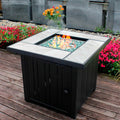 OutVue 30' Propane Fire Pit with Real Ceramic Tabletop, 50000 BTU Gas Firepit Table with Lid & Glass Rock, Outdoor Fire Pit for Dining or Party, Firepit for Outside, Patio, Garden, Yard