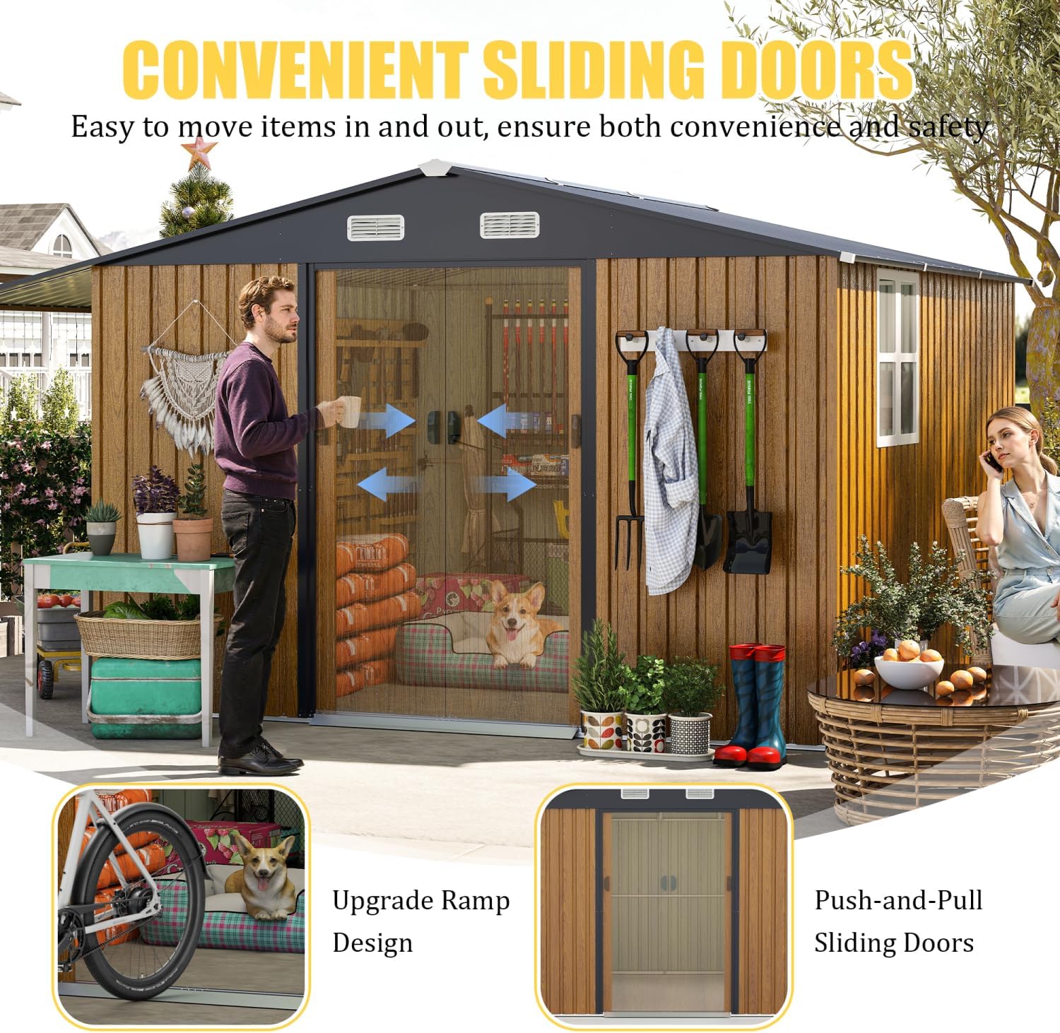 10x12 Ft Outdoor Storage Shed, Extra Large Metal Shed with Lockable Doors, Windows, Outside Steel Tiny House Ideal for Garden, Backyard, Patio Utility, Tool Storage, Chicken Coops