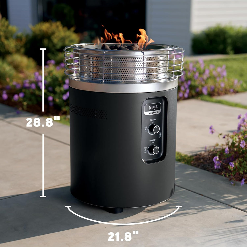 Ninja Fireside360™ Outdoor Heater & Fire Pit | 3 Modes: Flame, Heat, Flame & Heat | Portable for Patio, Deck, Camping, Beach | Easy Control Smokeless Flames | Push to Start Ignition | Black | OF101BK