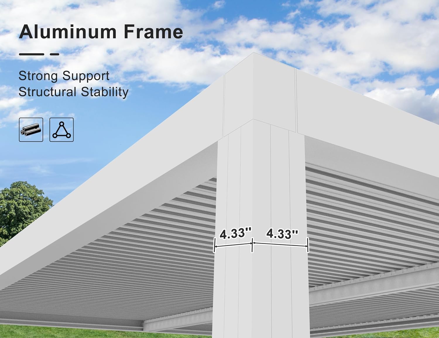 PURPLE LEAF Outdoor Louvered Pergola 10' x 12' White Pergola Aluminum Modern Perogla with Independent Rainproof Adjustable Hardtop for Patio Garden