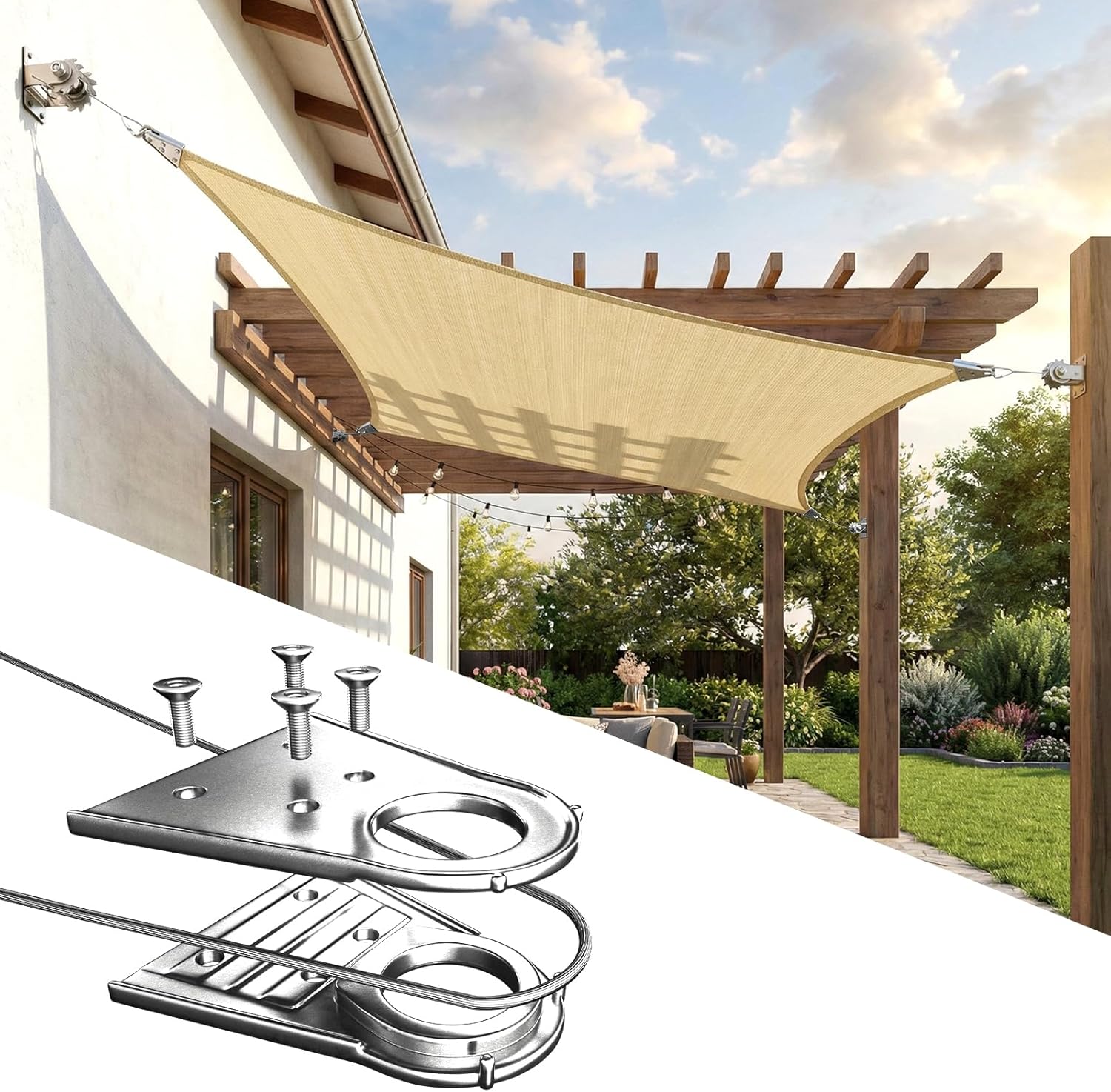 ColourTree Super Ring 12' x 18' Beige Customized Size Sun Shade Sail,Commercial Grade UPF50 Canopy Structure, Reinforced Corners & Edges, 260 GSM Fabric Heavy Duty -5 Years Warranty