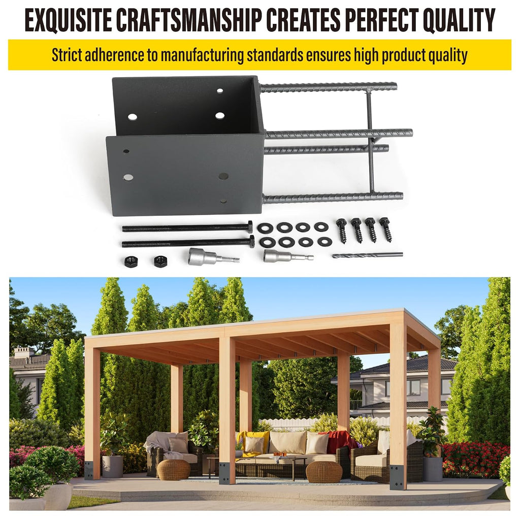 4Pack Heavy Duty Stainless Steel U-Shape Fence Post Holder - Fits 6'x6'(Actual 5.5' x5.5) Wood Posts, Wet Concrete Post Base for Fence, Deck Railing, Pergola