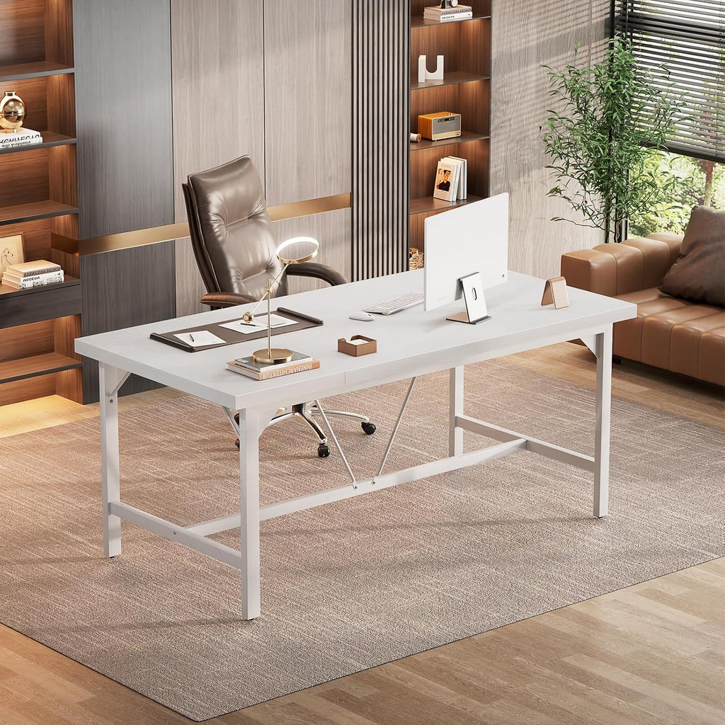 Unikito 63 Inch Computer Desk, Sturdy Large Office Desk, Premium 2 Person Long Desks, Super Thick Study Writing Gaming Table, Modern Computer Table for Home Office Workstation, Easy to Assemble, White