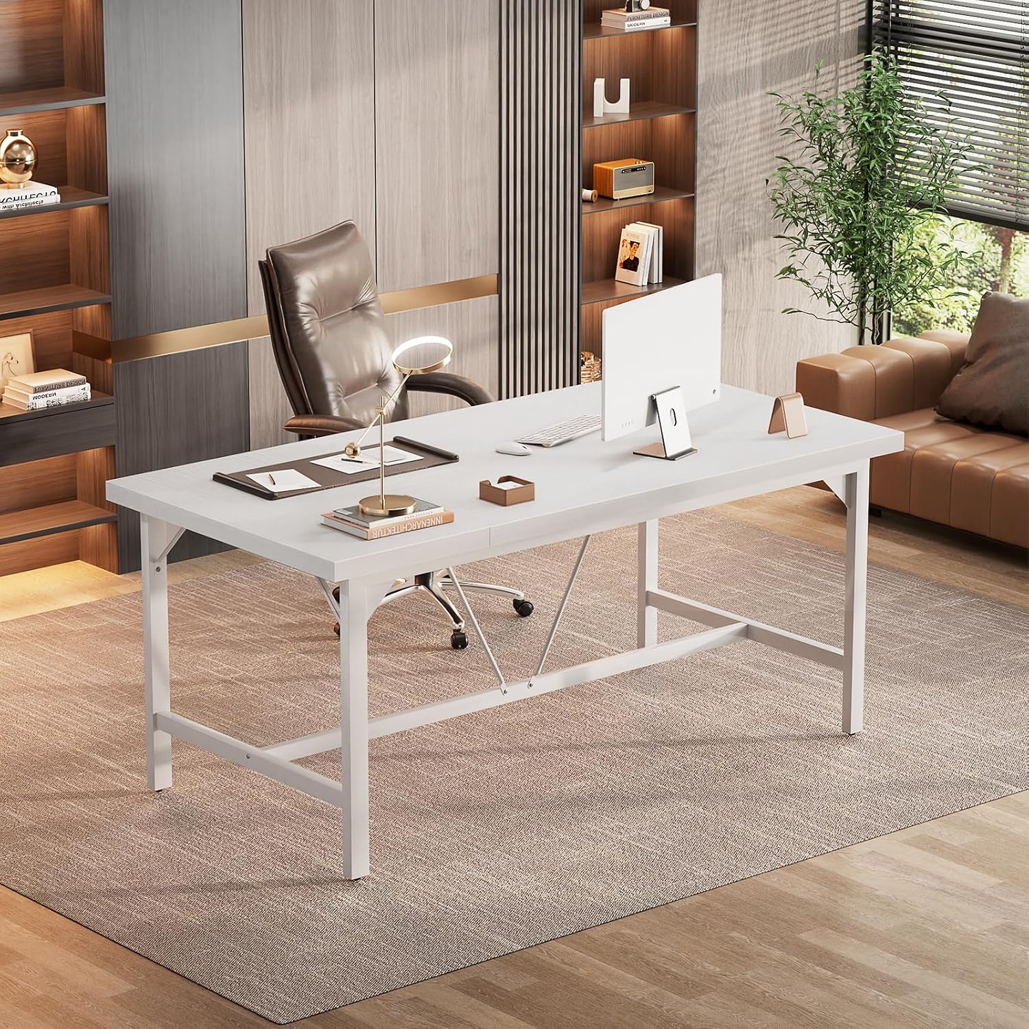 Unikito 63 Inch Computer Desk, Sturdy Large Office Desk, Premium 2 Person Long Desks, Super Thick Study Writing Gaming Table, Modern Computer Table for Home Office Workstation, Easy to Assemble, White