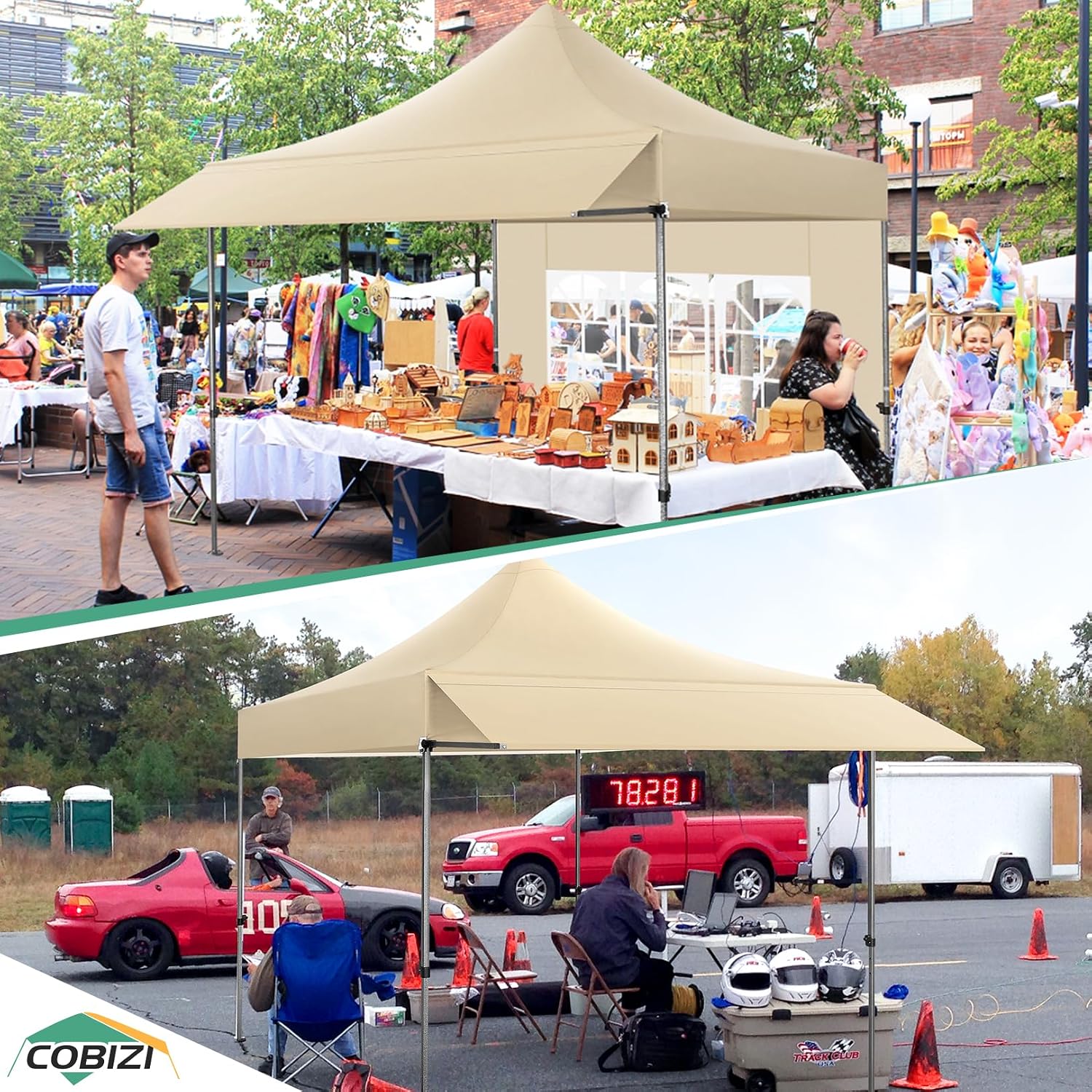COBIZI 10x20 Pop up Heavy Duty Canopy Tent, Commercial Instant Canopies with Sturdy Awning, Outdoor Canopies for Market, Event, Khaki