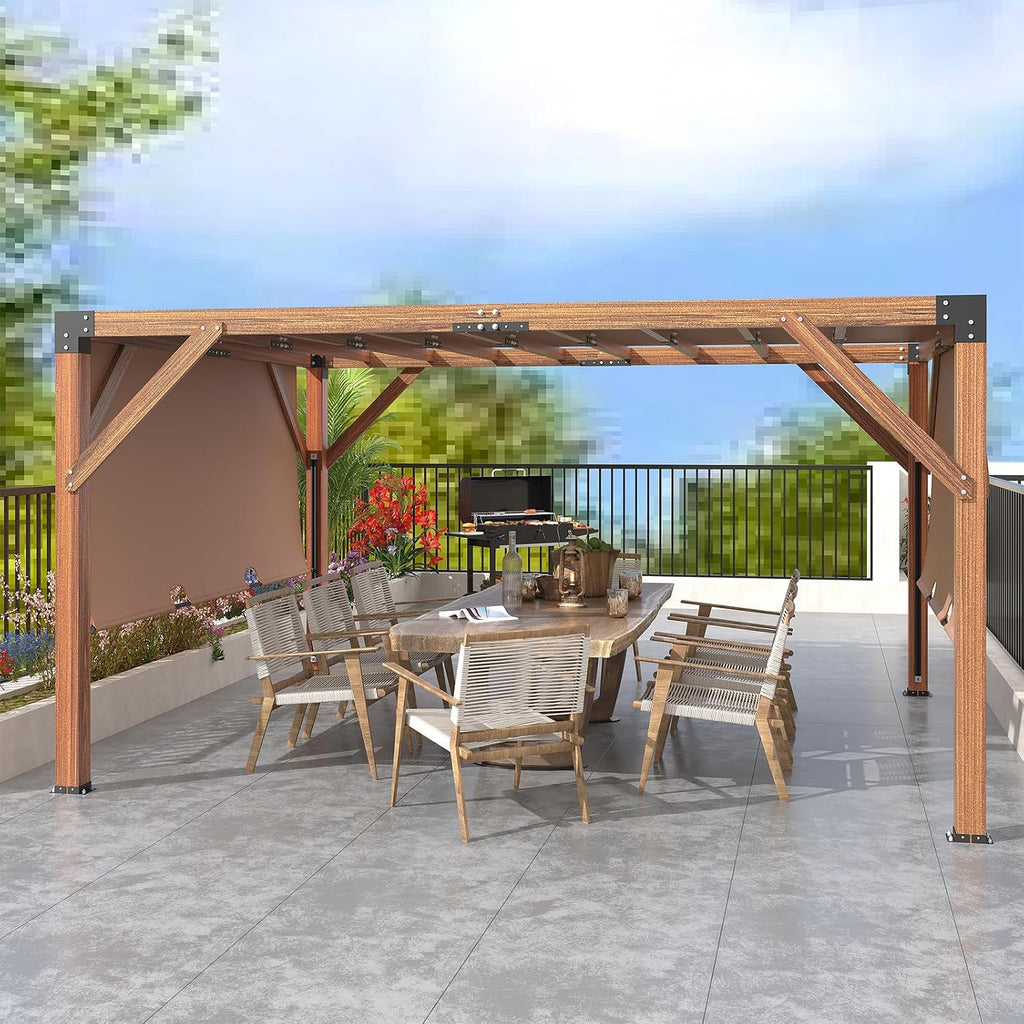 12'X 14' Cedar Wood Pergola, Wood Patio Pergola with Retractable Shade Canopy, Rot Resistant, Durable, for Backyard, Garden, Deck, Outdoor Entertaining